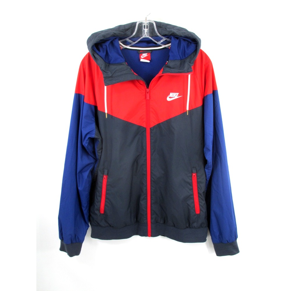 2016 NIKE Hoodie Windbreaker Jacket Men Med Color Block Nike Swoosh Zip Pockets